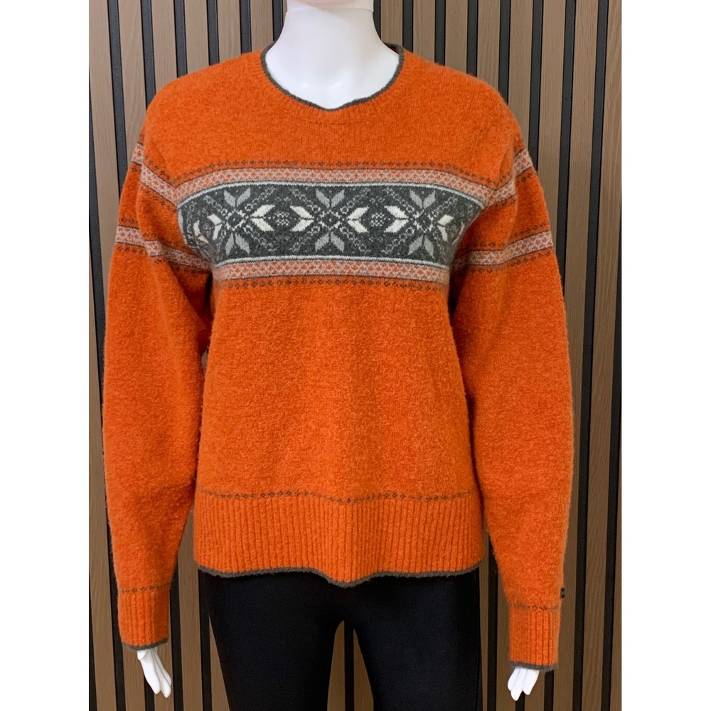 Columbia Sportswear Women's Orange Wool Fair‎ Isle Snowflake Sweater L Vintage